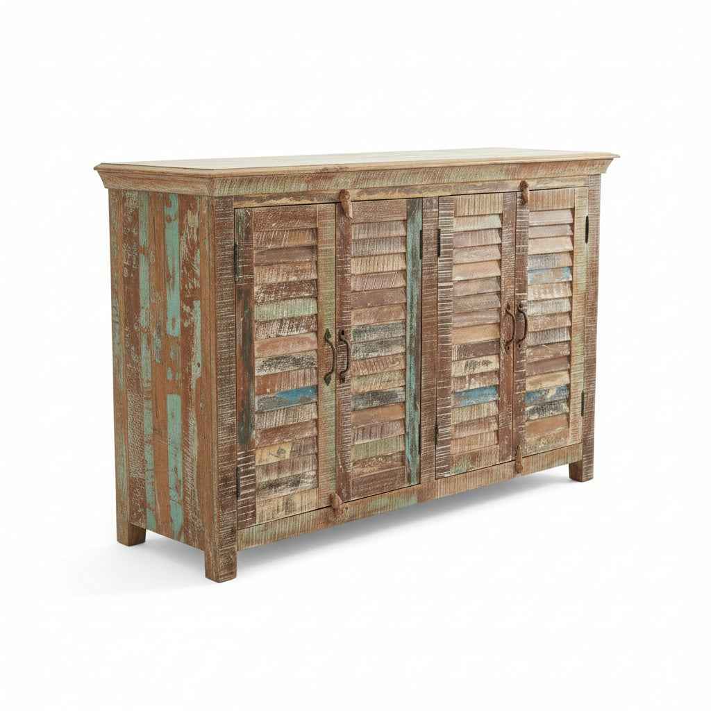 KB ART KB ART Reclaimed Wood Shutter Door Credenza Cabinet – Handcrafted Reclaimed Solid Wood Jodhpur Rajasthani Decor – Handcrafted Boho Jodhpur Home Decor