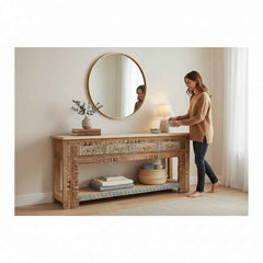 KB ART KB ART Ornate Carved Entryway Console Table Shelf – Handcrafted Premium Solid Wood Jodhpur Rajasthani Decor – Handcrafted Boho Jodhpur Home Decor