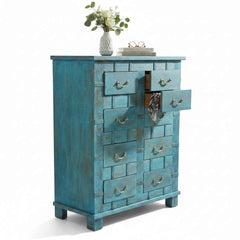KB ART Reclaimed Wood Bright Blue Chest of Drawers – Handcrafted Rajasthani Jodhpur Home Decor