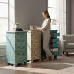 KB ART Reclaimed Wood Bright Blue Chest of Drawers - Style 2 – Handcrafted Rajasthani Jodhpur Home Decor
