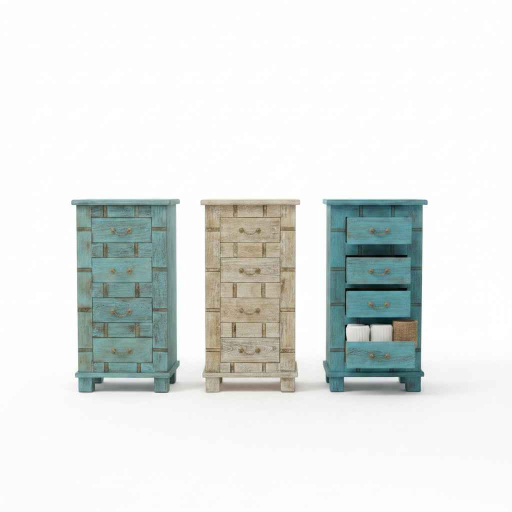 KB ART Reclaimed Wood Bright Blue Chest of Drawers - Style 2 – Handcrafted Rajasthani Jodhpur Home Decor