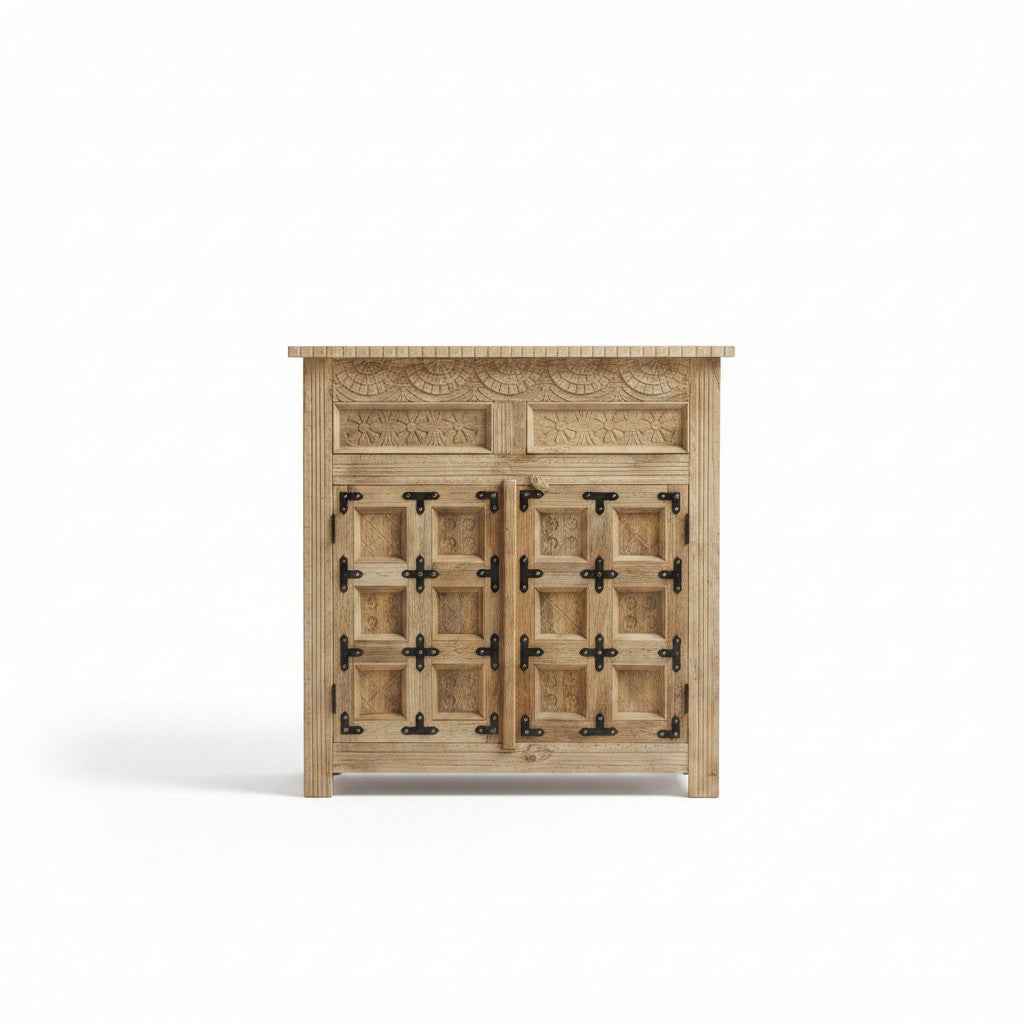 KB ART KB ART Natural Reclaimed Wood Iron Clad Cabinet – Handcrafted Reclaimed Solid Wood Jodhpur Rajasthani Decor – Handcrafted Boho Jodhpur Home Decor