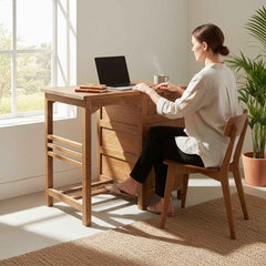 KB ART KB ART Minimalist Solid Wood Study Desk Chair Set – Handcrafted Premium Solid Wood Jodhpur Rajasthani Decor – Handcrafted Boho Jodhpur Home Decor