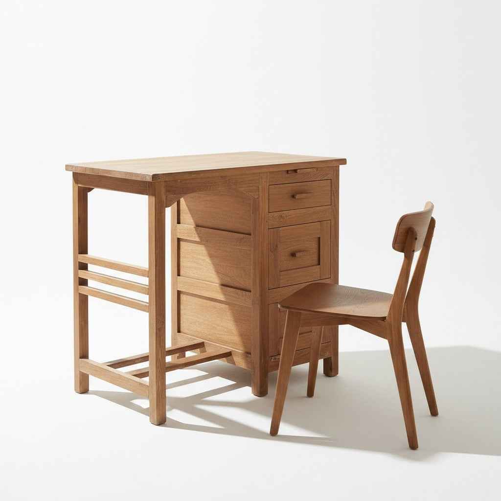 KB ART KB ART Minimalist Solid Wood Study Desk Chair Set – Handcrafted Premium Solid Wood Jodhpur Rajasthani Decor – Handcrafted Boho Jodhpur Home Decor