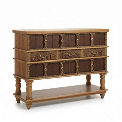 KB ART KB ART Brass Studded Wooden Cabinet Carved Drawers – Handcrafted Solid Wood with Brass Accents Jodhpur Rajasthani Decor – Handcrafted Boho Jodhpur Home Decor