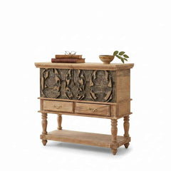 KB ART KB ART Carved Deity Motif Wooden Console Table – Handcrafted Premium Solid Wood Jodhpur Rajasthani Decor – Handcrafted Boho Jodhpur Home Decor