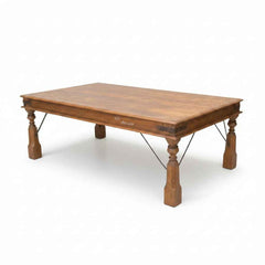 KB ART KB ART Teak Coffee Table Iron Corner Braces – Handcrafted Solid Teak Wood Jodhpur Rajasthani Decor – Handcrafted Boho Jodhpur Home Decor