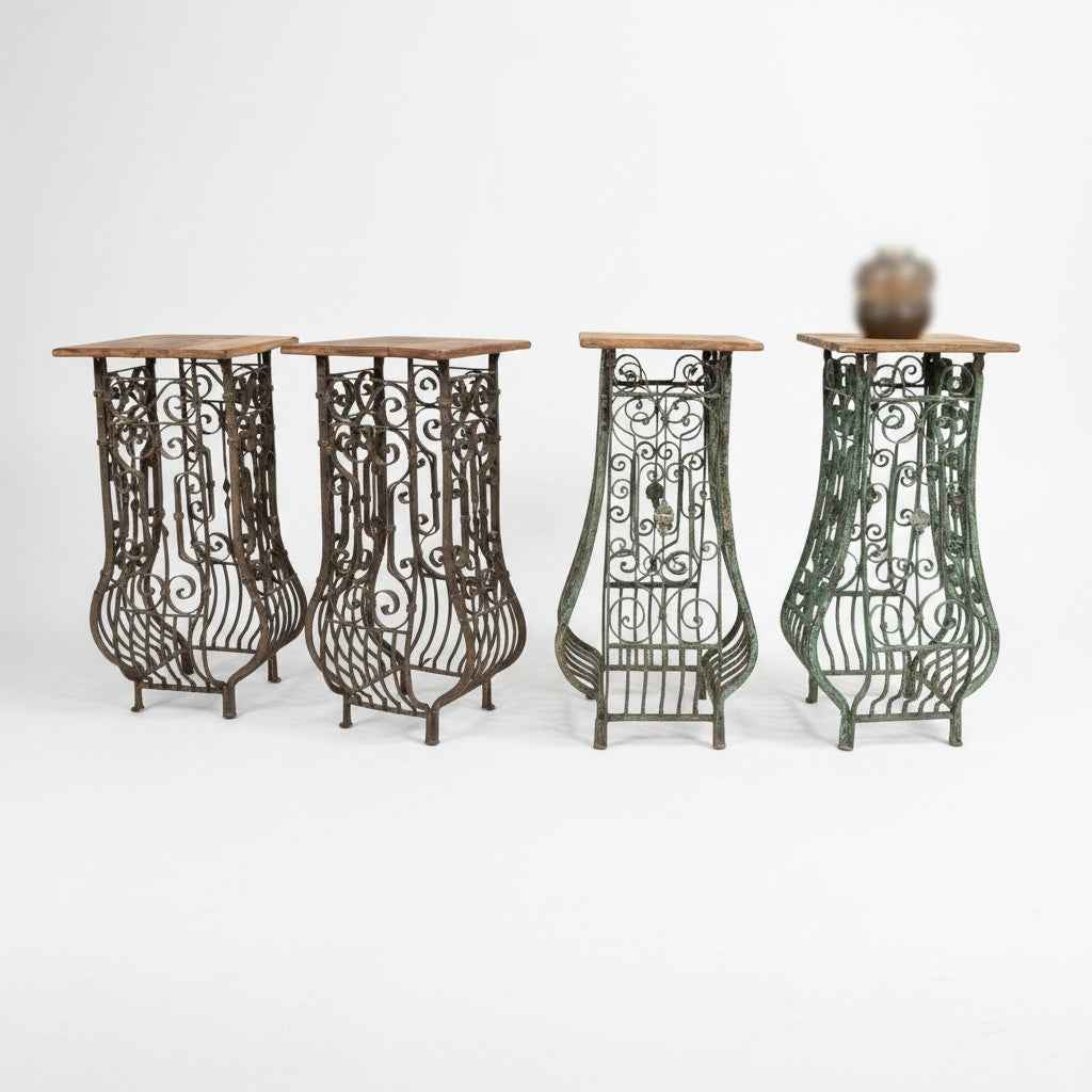 KB ART KB ART Wrought Iron Scrollwork Pedestal Plant Stands – Handcrafted Wood & Wrought Iron Jodhpur Rajasthani Decor – Handcrafted Boho Jodhpur Home Decor