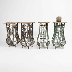 KB ART KB ART Wrought Iron Scrollwork Pedestal Plant Stands – Handcrafted Wood & Wrought Iron Jodhpur Rajasthani Decor – Handcrafted Boho Jodhpur Home Decor