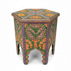 KB ART KB ART Purple Hand Painted Floral Side Table – Handcrafted Premium Solid Wood Jodhpur Rajasthani Decor – Handcrafted Boho Jodhpur Home Decor
