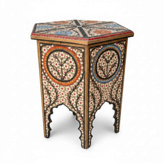 KB ART KB ART Indian Folk Art Painted Hexagonal Stool – Handcrafted Premium Solid Wood Jodhpur Rajasthani Decor – Handcrafted Boho Jodhpur Home Decor