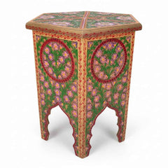 KB ART KB ART Moroccan Style Carved Hexagonal Accent Table – Handcrafted Premium Solid Wood Jodhpur Rajasthani Decor – Handcrafted Boho Jodhpur Home Decor