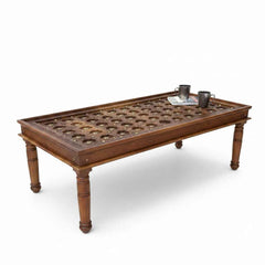 KB ART KB ART Ornate Brass Studded Wooden Door Coffee Table – Handcrafted Solid Wood with Brass Accents Jodhpur Rajasthani Decor – Handcrafted Boho Jodhpur Home Decor