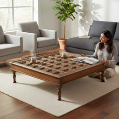 KB ART KB ART Square Reclaimed Door Panel Coffee Table – Handcrafted Reclaimed Solid Wood Jodhpur Rajasthani Decor – Handcrafted Boho Jodhpur Home Decor