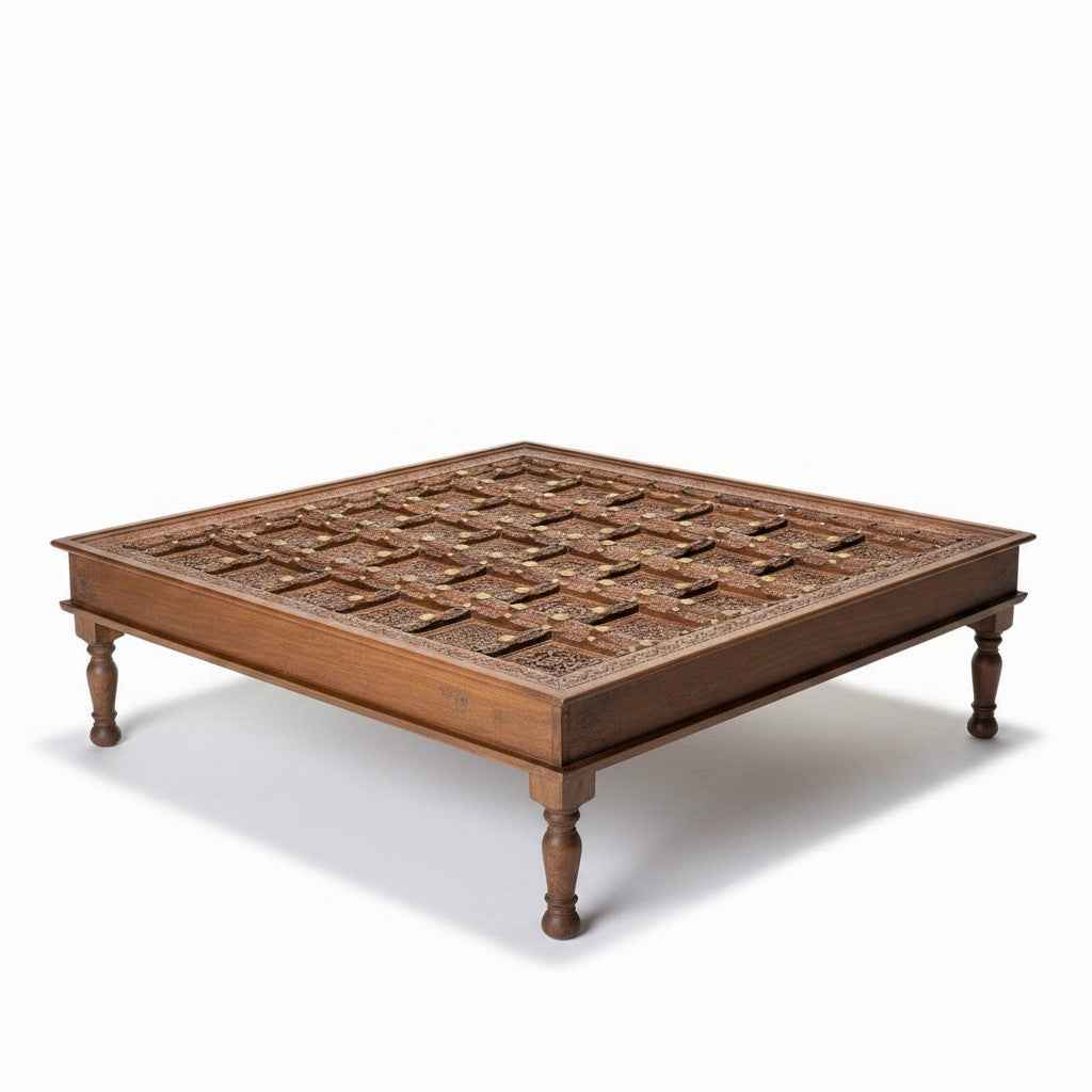 KB ART KB ART Square Reclaimed Door Panel Coffee Table – Handcrafted Reclaimed Solid Wood Jodhpur Rajasthani Decor – Handcrafted Boho Jodhpur Home Decor