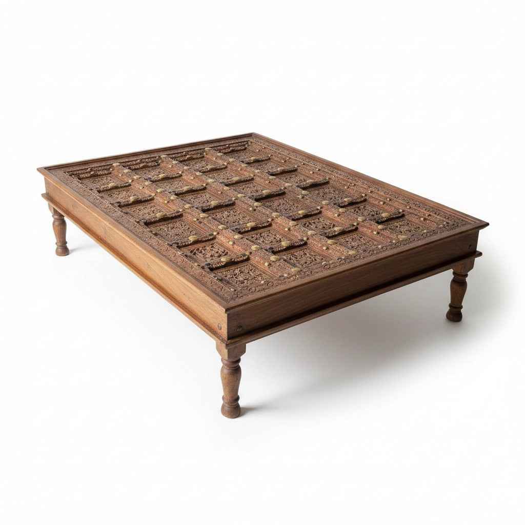 KB ART KB ART Large Carved Indian Door Wooden Coffee Table – Handcrafted Premium Solid Wood Jodhpur Rajasthani Decor – Handcrafted Boho Jodhpur Home Decor