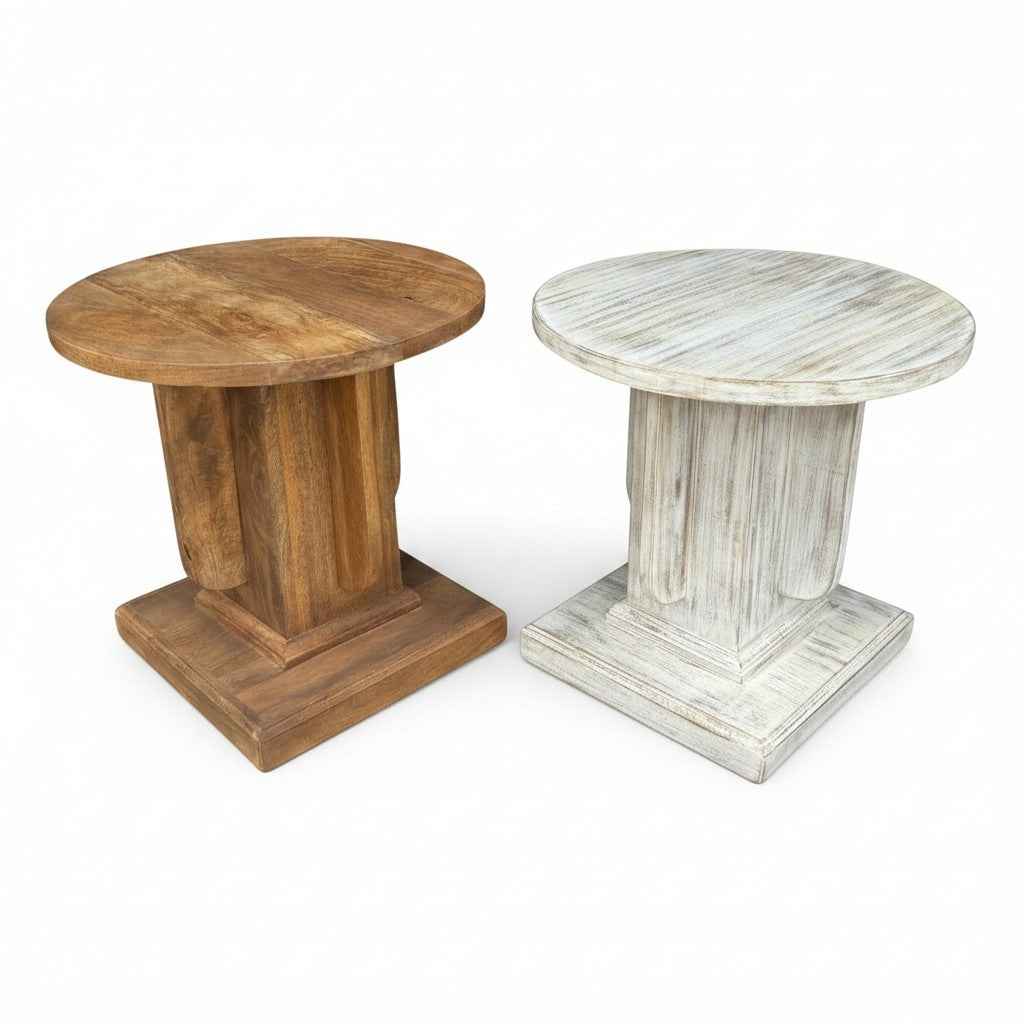 KB ART Solid Wood Pedestal Round Side Tables Pair (Set of 2) – Handcrafted Rajasthani Jodhpur Home Decor