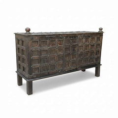KB ART KB ART Antique Dark Wood Grid Panel Cabinet – Handcrafted Wood & Wrought Iron Jodhpur Rajasthani Decor – Handcrafted Boho Jodhpur Home Decor
