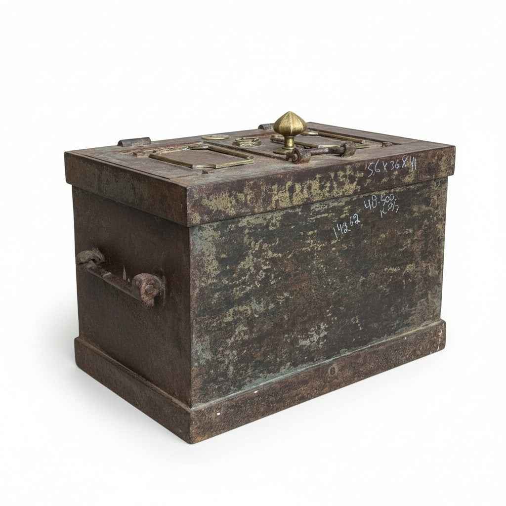 KB ART Wooden Antique Cast-Iron Safe Box with Brass Knob – Handcrafted Rajasthani Jodhpur Home Decor