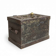 KB ART Wooden Antique Cast-Iron Safe Box with Brass Knob – Handcrafted Rajasthani Jodhpur Home Decor