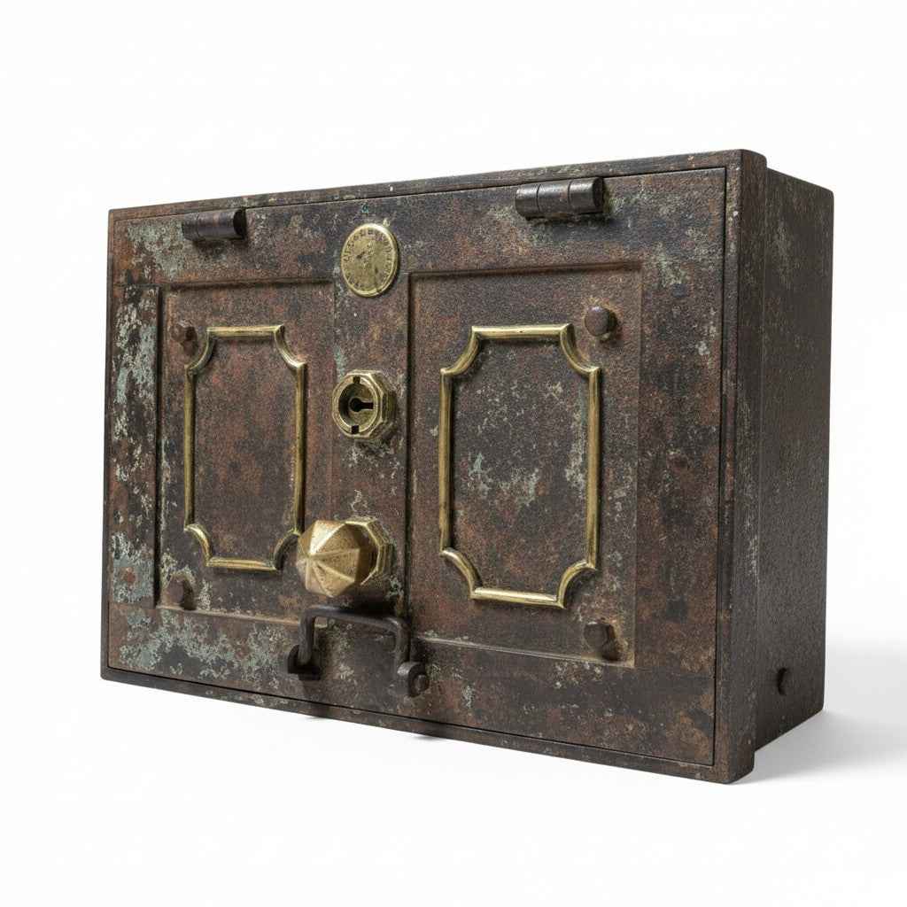 KB ART KB ART Wooden Vintage Iron-Strapped Money Safe with Brass Accents Handcrafted Solid Reclaimed Wood from Jodhpur Rajasthan – Handcrafted Boho Jodhpur Home Decor