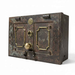 KB ART KB ART Wooden Vintage Iron-Strapped Money Safe with Brass Accents Handcrafted Solid Reclaimed Wood from Jodhpur Rajasthan – Handcrafted Boho Jodhpur Home Decor