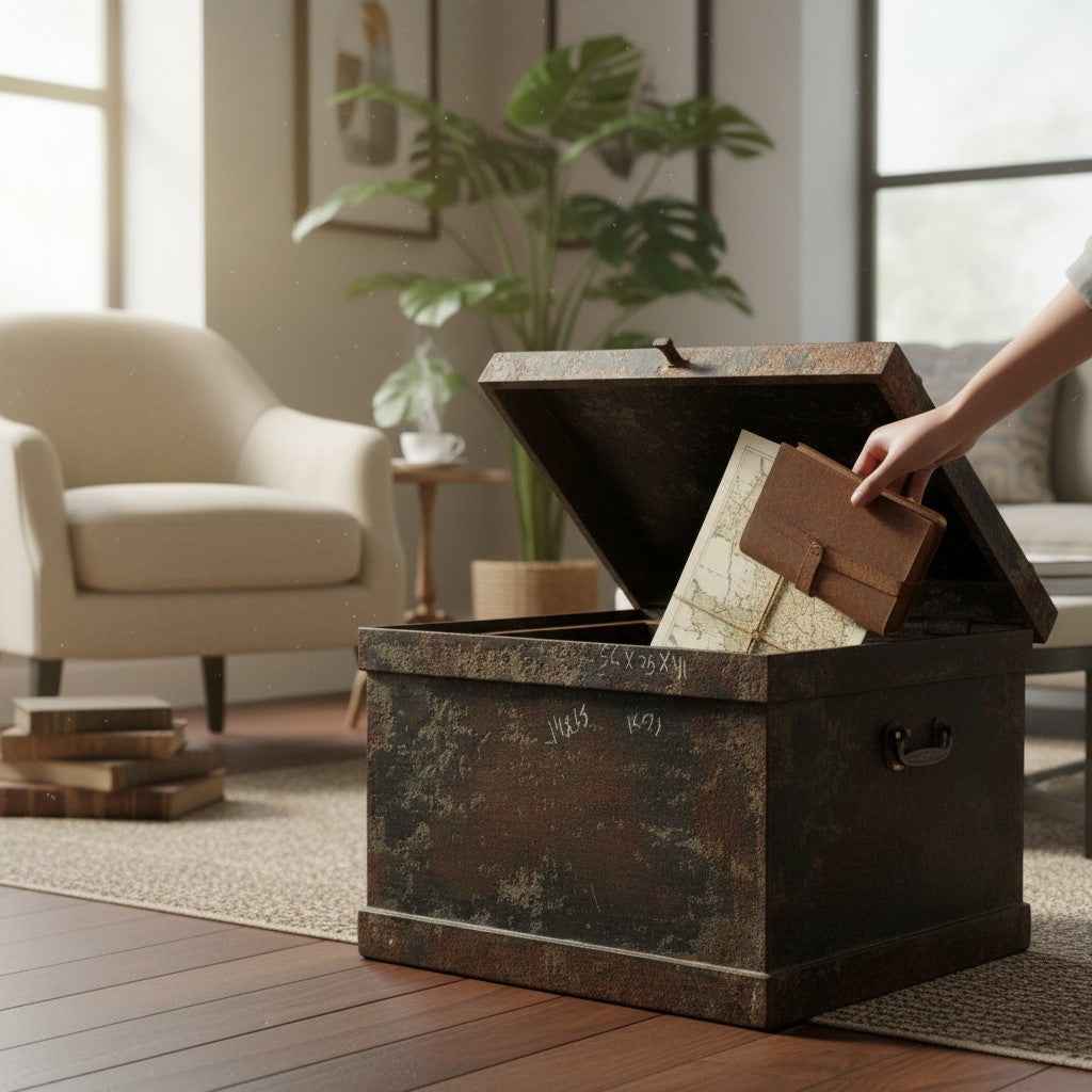 KB ART Wooden Vintage Heavy Iron Safe Box (Open View) – Handcrafted Vintage Jodhpur Home Decor