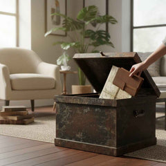 KB ART Wooden Vintage Heavy Iron Safe Box (Open View) – Handcrafted Vintage Jodhpur Home Decor