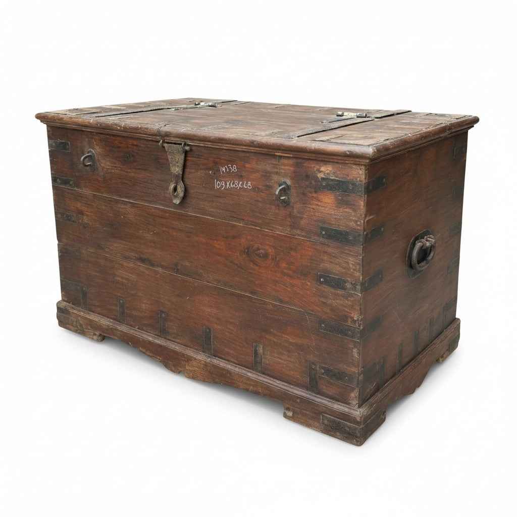 KB ART KB ART Rustic Solid Wood Iron-Bound Storage Chest – Handcrafted Wood & Wrought Iron Jodhpur Rajasthani Decor – Handcrafted Boho Jodhpur Home Decor