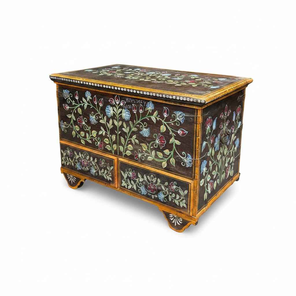 KB ART Hand-Painted Floral Vines Wooden Chest of Drawers – Handcrafted Rajasthani Jodhpur Home Decor