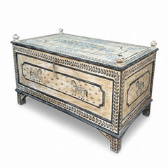 KB ART KB ART Distressed White Horse Motif Storage Chest – Handcrafted Wood & Wrought Iron Jodhpur Rajasthani Decor – Handcrafted Boho Jodhpur Home Decor