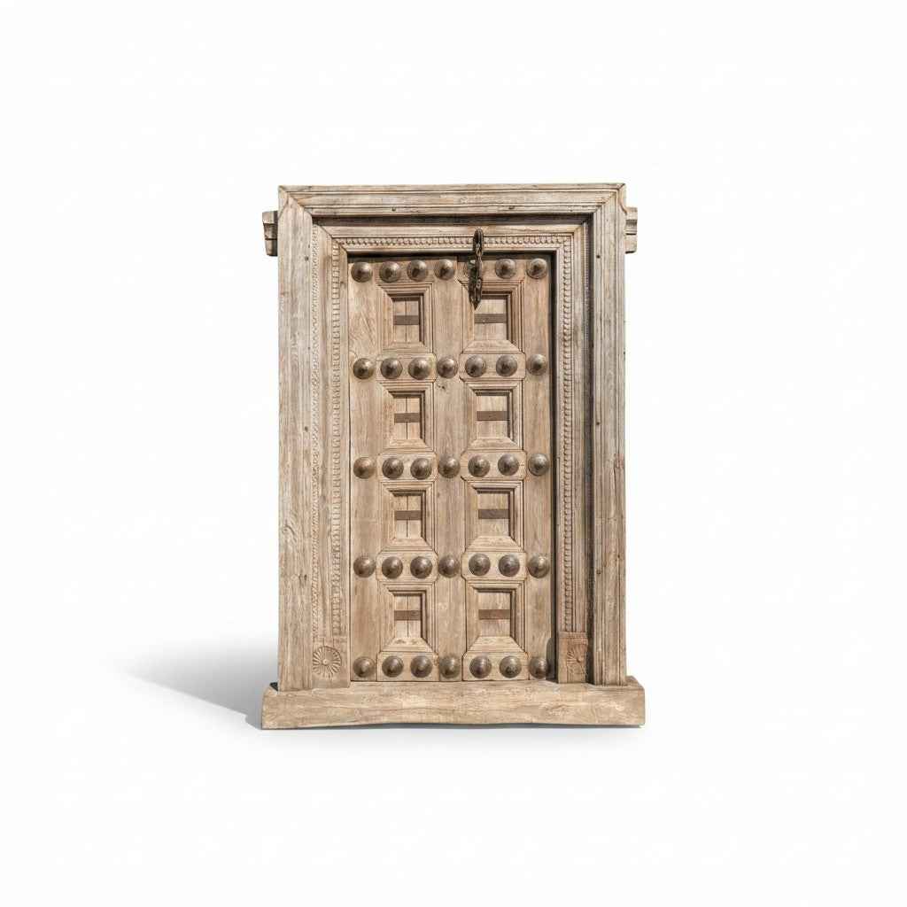 KB ART Antique Brass-Studded Teak Haveli Door – Handcrafted Haveli Antique Door for Home Decor Styling