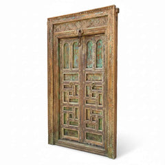 KB ART Rustic Carved Arch-Panel Haveli Door – Handcrafted Rustic Antique Door for Home Decor Styling