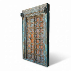 KB ART Weathered Teal Brass-Clad Heritage Door – Handcrafted Heritage Antique Door for Home Decor Styling