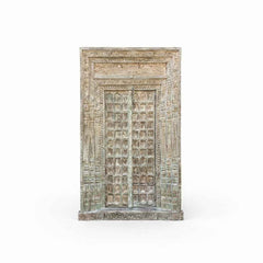 KB ART Ornate Whitewashed Architectural Carved Temple Door – Handcrafted Rajasthani Antique Door for Home Decor Styling
