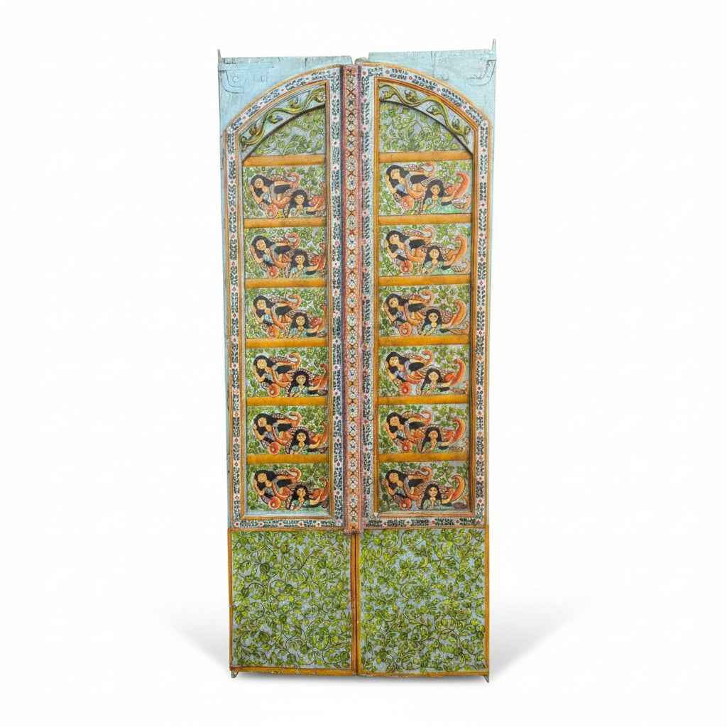 KB ART Hand-Painted Indian Folk Art Door Panels – Handcrafted Rajasthani Antique Door Panel Set for Home Decor Styling