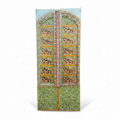 KB ART Hand-Painted Indian Folk Art Door Panels – Handcrafted Rajasthani Antique Door Panel Set for Home Decor Styling