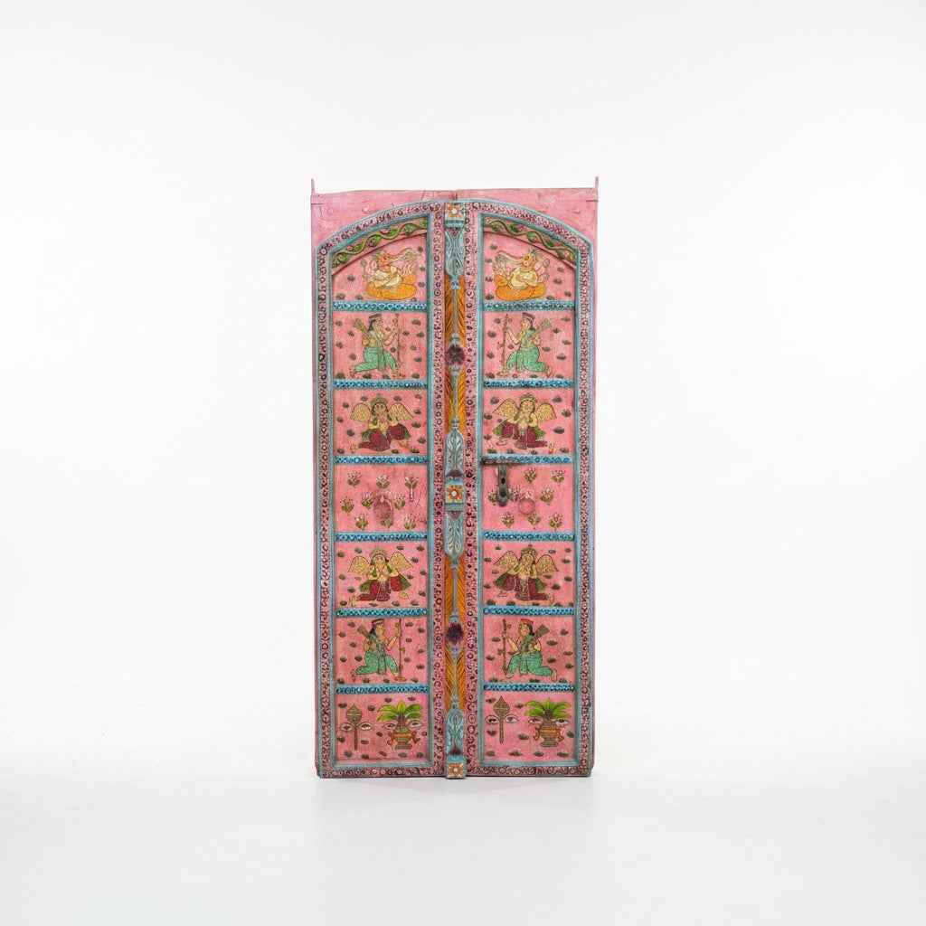 KB ART Hand-Painted Pink Traditional Deity Door – Handcrafted Rajasthani Antique Door for Home Decor Styling