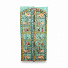 KB ART Hand-Painted Mint Green Cow Gopala Pichwai Door Panels – Handcrafted Rajasthani Jodhpur Home Decor