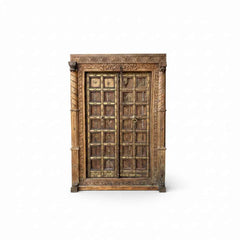 KB ART Solid Teak Brass-Studded Carved Pillar Door - Design II – Handcrafted Rajasthani Jodhpur Home Decor