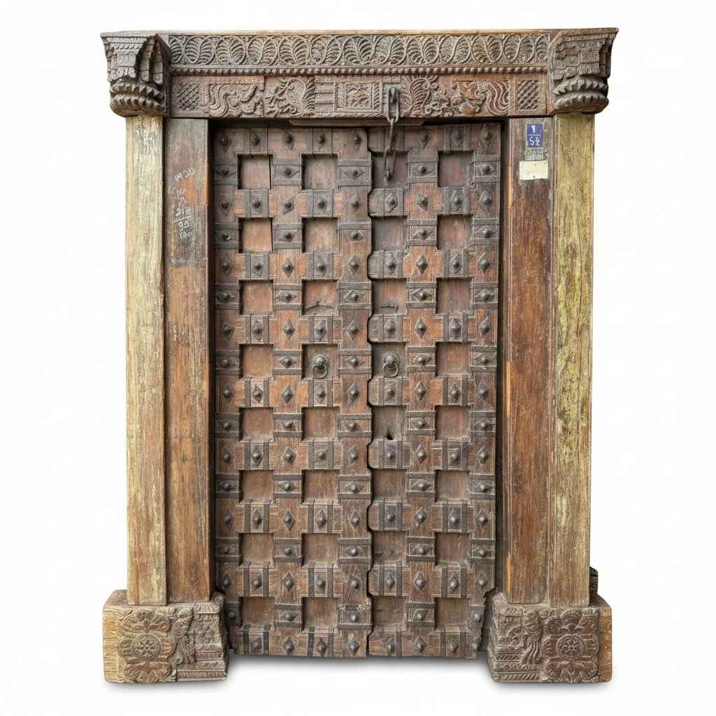 KB ART Heavy Iron-Clad Spiked Antique Fortress Gate – Handcrafted Rajasthani Antique Gate for Home Decor Styling