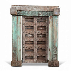 KB ART Patina Green Carved Crown Haveli Gate – Handcrafted Haveli Antique Gate for Home Decor Styling