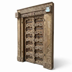 KB ART Natural Teak Floral-Carved Entrance Door – Handcrafted Rajasthani Antique Door for Home Decor Styling