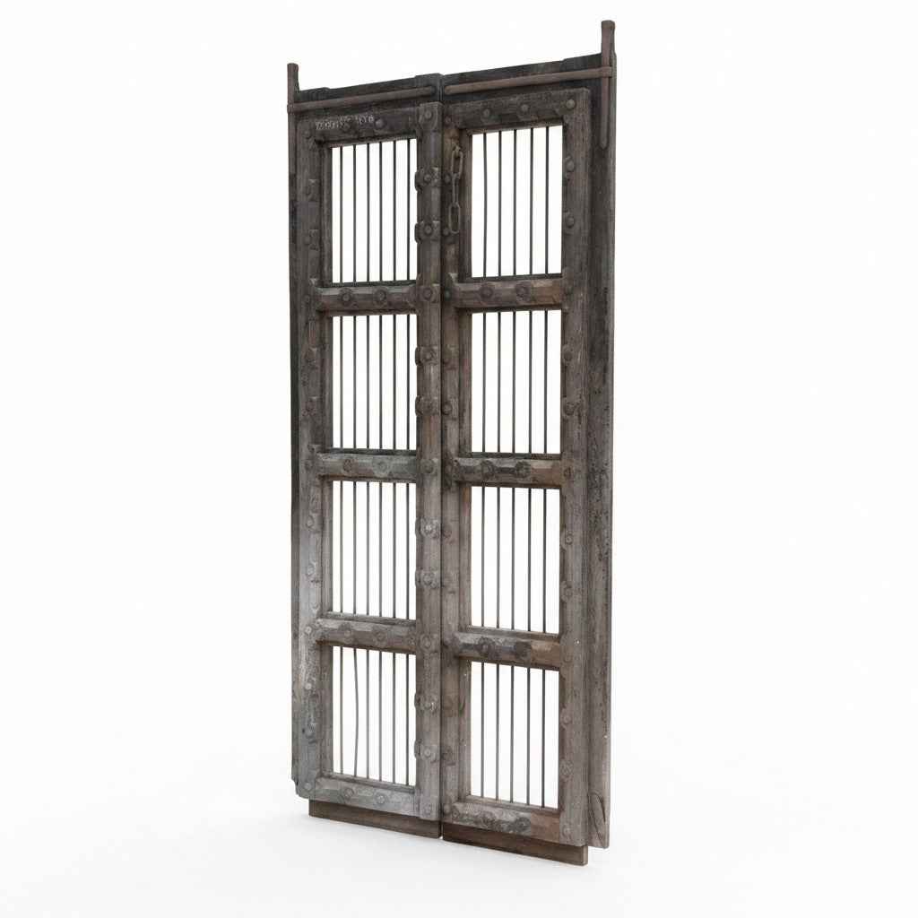 KB ART Heavy Iron-Barred Antique Wooden Gate – Handcrafted Rajasthani Antique Gate for Home Decor Styling