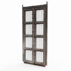 KB ART Heavy Iron-Barred Antique Wooden Gate – Handcrafted Rajasthani Antique Gate for Home Decor Styling
