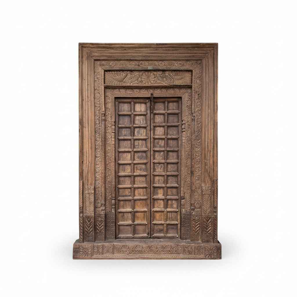 KB ART Hand-Carved Royal Teak Entrance Door Frame – Handcrafted Royal Antique Door Frame for Home Decor Styling