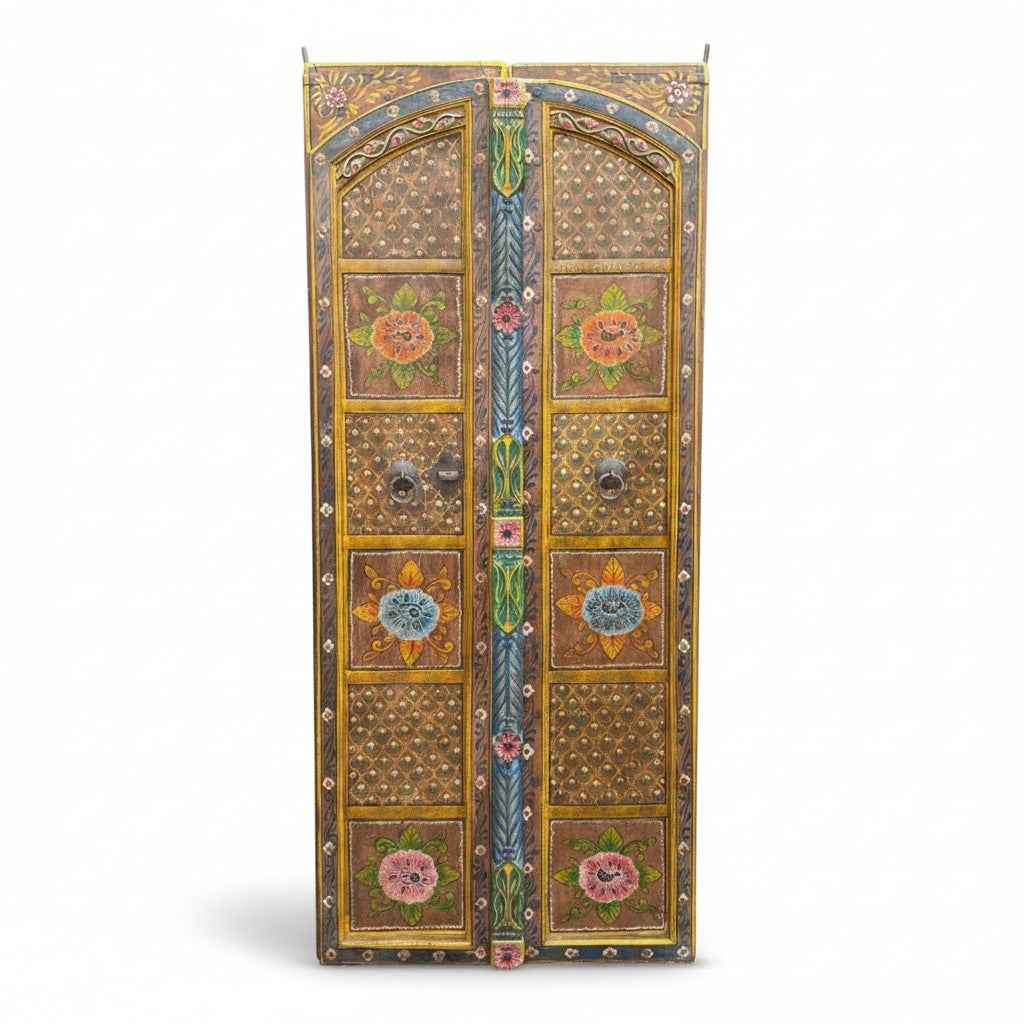 KB ART Hand-Painted Floral Folk Art Door Panels – Handcrafted Rajasthani Antique Door Panel Set for Home Decor Styling
