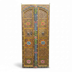 KB ART Hand-Painted Floral Folk Art Door Panels – Handcrafted Rajasthani Antique Door Panel Set for Home Decor Styling