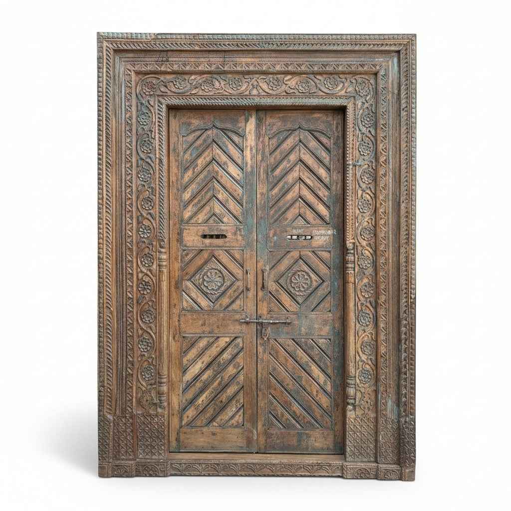 KB ART Classic Teak Carved Panel Double Door Frame - Design II – Handcrafted Rajasthani Jodhpur Home Decor