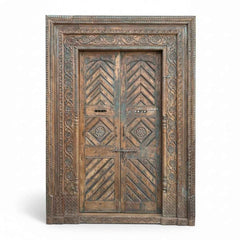KB ART Classic Teak Carved Panel Double Door Frame - Design II – Handcrafted Rajasthani Jodhpur Home Decor